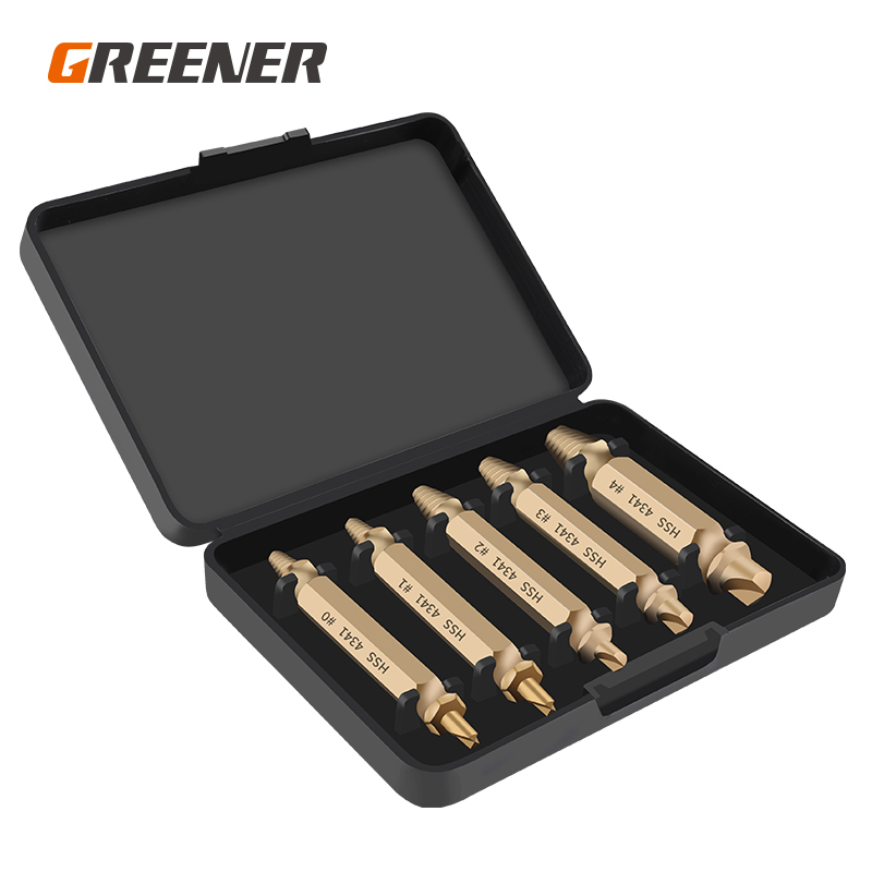 GREENER 5PC Break Screwdriver Extractor Speed Damaged Screw Drill Bit Set Take Out Bits Bolt Remover Extractor Demolition Tools: Titanize