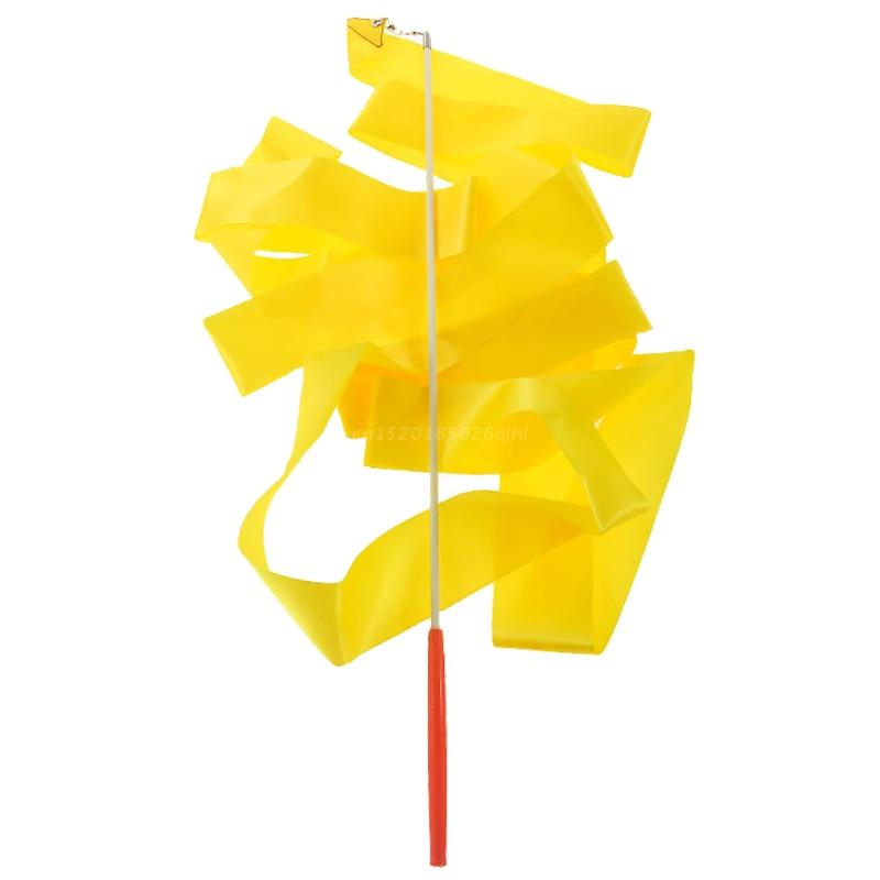 Ruban sur un bâton pour danse, avec ficelle réglable, jouets colorés pour filles, fournitures de fête, article 87HF, 4M: yellow