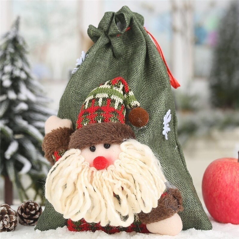 År julepynt til hjemmet linned snorepose store slik juleposer tegneserie æblepose: Julemanden