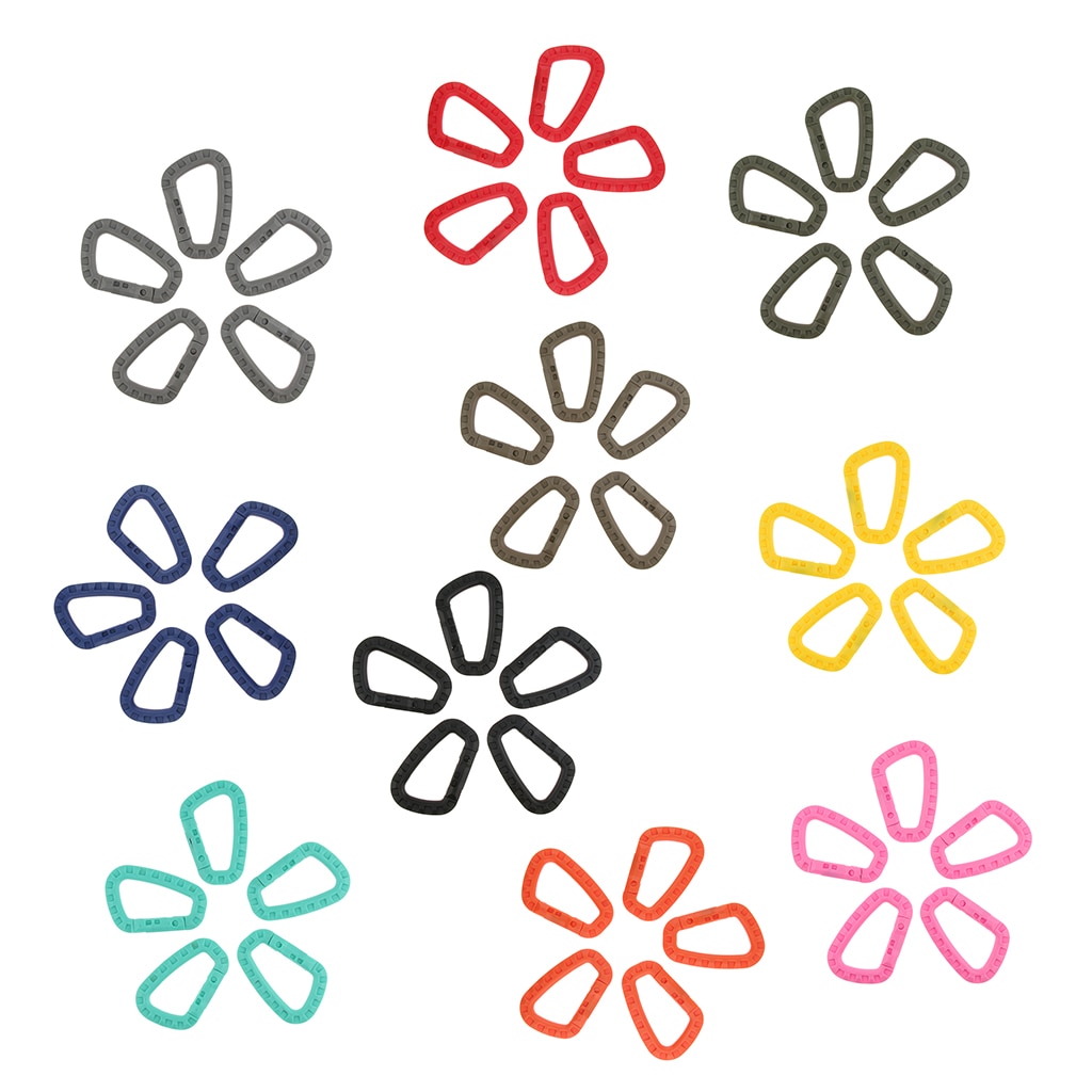 5Pcs Outdoor Carabiner D-Ring Key Chain Clip Hook Camping Plastic Buckle for Quickdraw, Travel Backpack, Bottle Holder