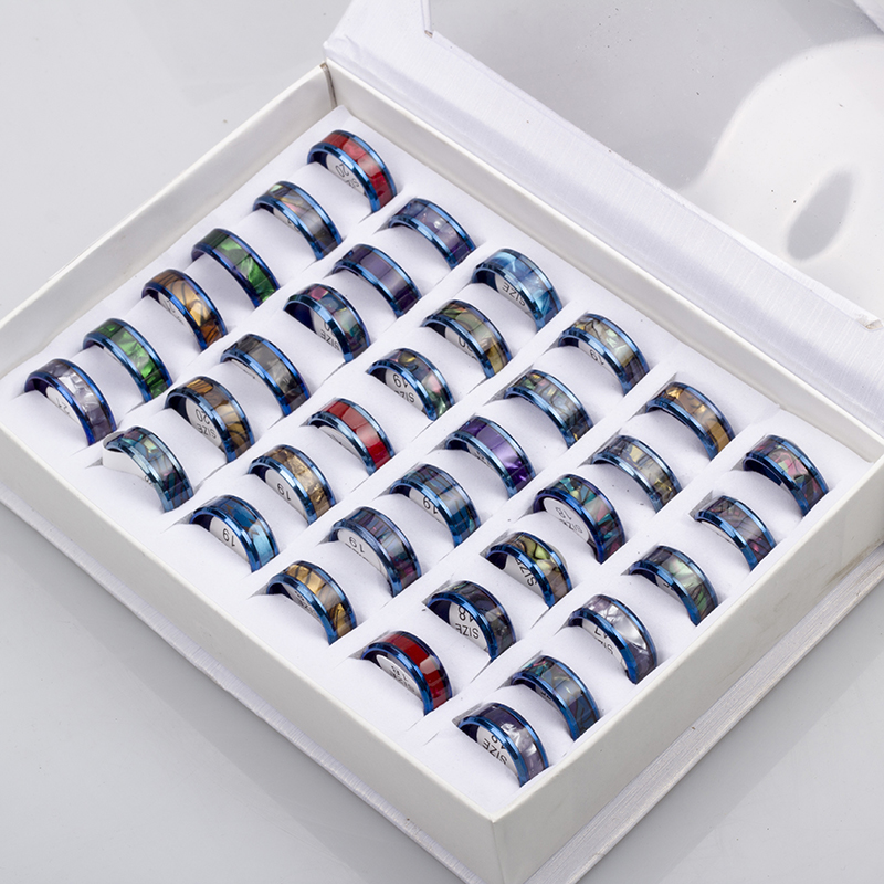 24 Stks/partij Mode Mousserende Multicolor Schelpen Rvs Ringen Voor Vrouwen Mannen Mix Stijl Bruiloft Partij Vinger Sieraden: Black