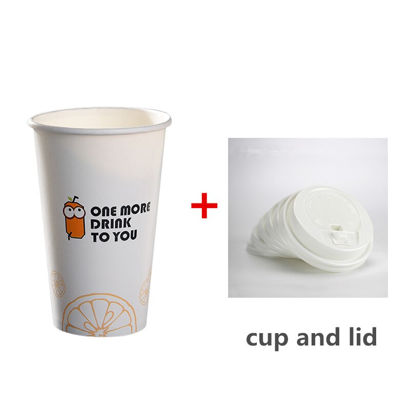 50pcs white disposable paper cup 400ml 500ml party favor funny beverage juice cup takeaway packaging cups with lid: cup and lid / 400ml 50pcs