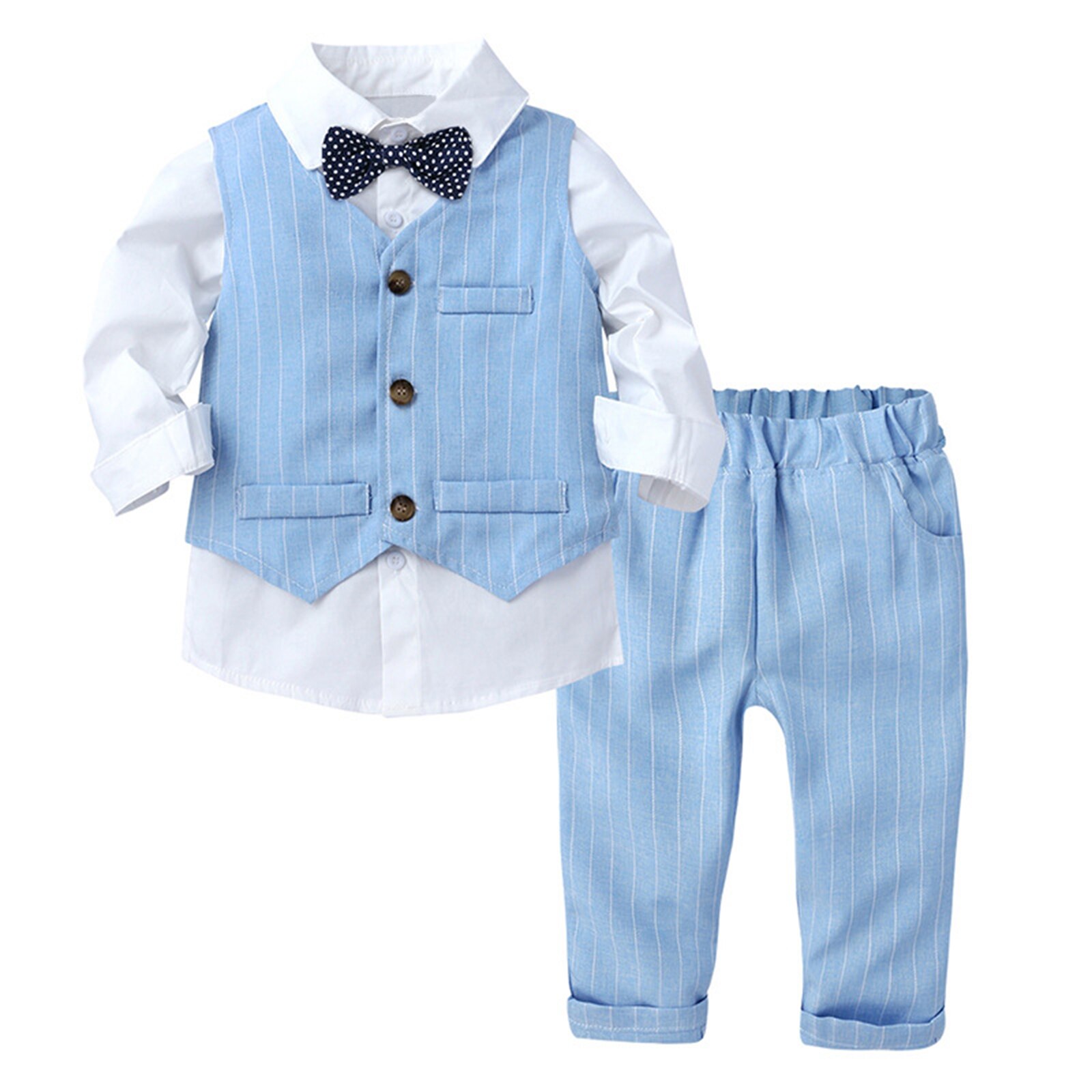 Jongens Bruiloft Verjaardag Outfit Baby Doop Pak Peuter Gentleman Party Kleding Kid Lange Mouwen Shirt + Vest + Broek 3 stuks Formele Pak: Blue / 110