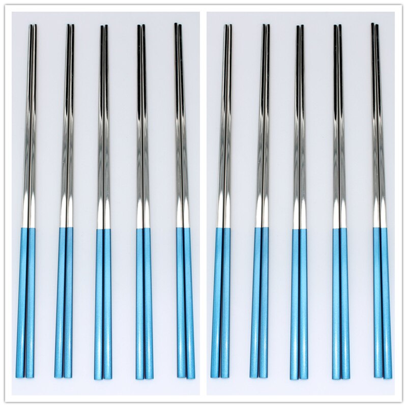 10 Paare Sushi Hashi Stäbchen edelstahl Lebensmittel Klasse Platz Chinesischen Metall Stäbchen Mehrweg Stäbchen Küche Werkzeuge: 10 Paare Blau Silber-