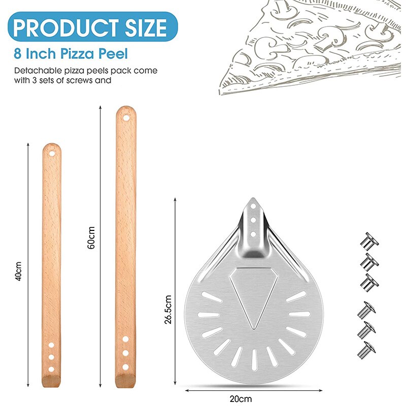 8/9/10 Inch Round Perforated Turning Pizza Peel Non-slip Wooden Handle Baking Bread Shovel Paddle Tools Outdoor Oven Accessories