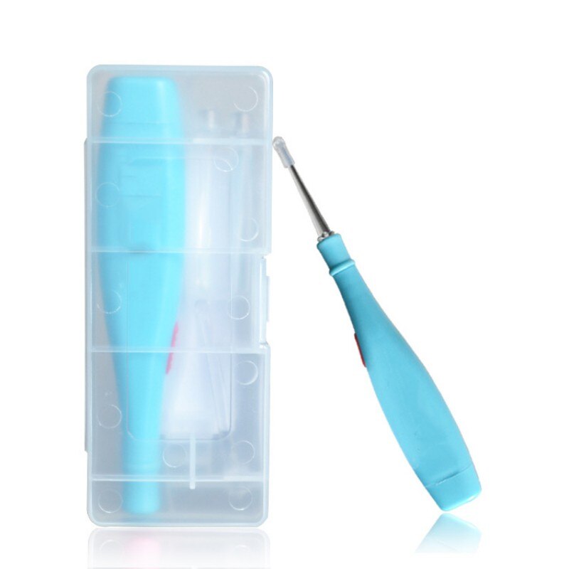 Børn baby pleje kits sikkerhed led flash belysning ørepick ske ørevoks curette remover værktøj sæt tilbehør: Blå