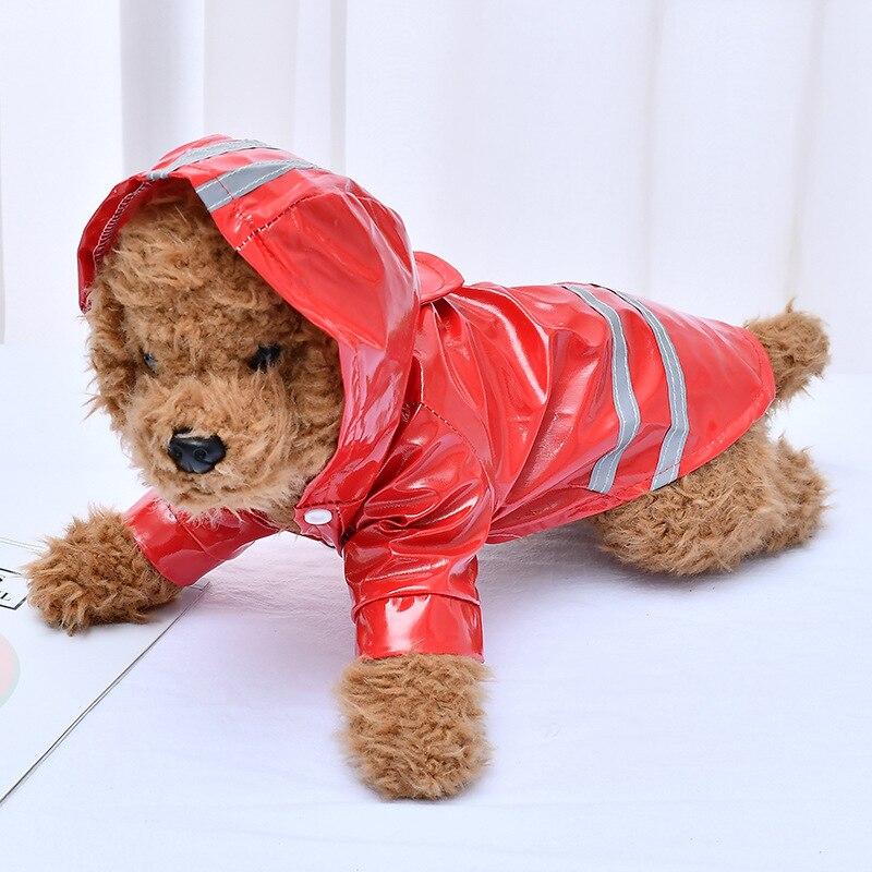 Dog Raincoat PU Reflective Strip Hooded Raincoat Teddy Bear Pet Clothes Ropa Perro Rain coat Dog Costumes: red / S