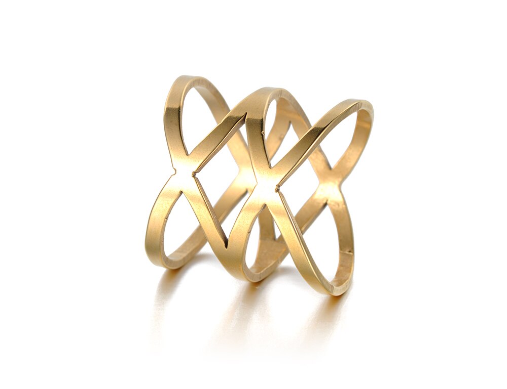 Trendy Hollow Double X Shapae Anniversary Rings Gold Color Stainless Steel Wedding Ring Jewelry For Women Christmas R18121