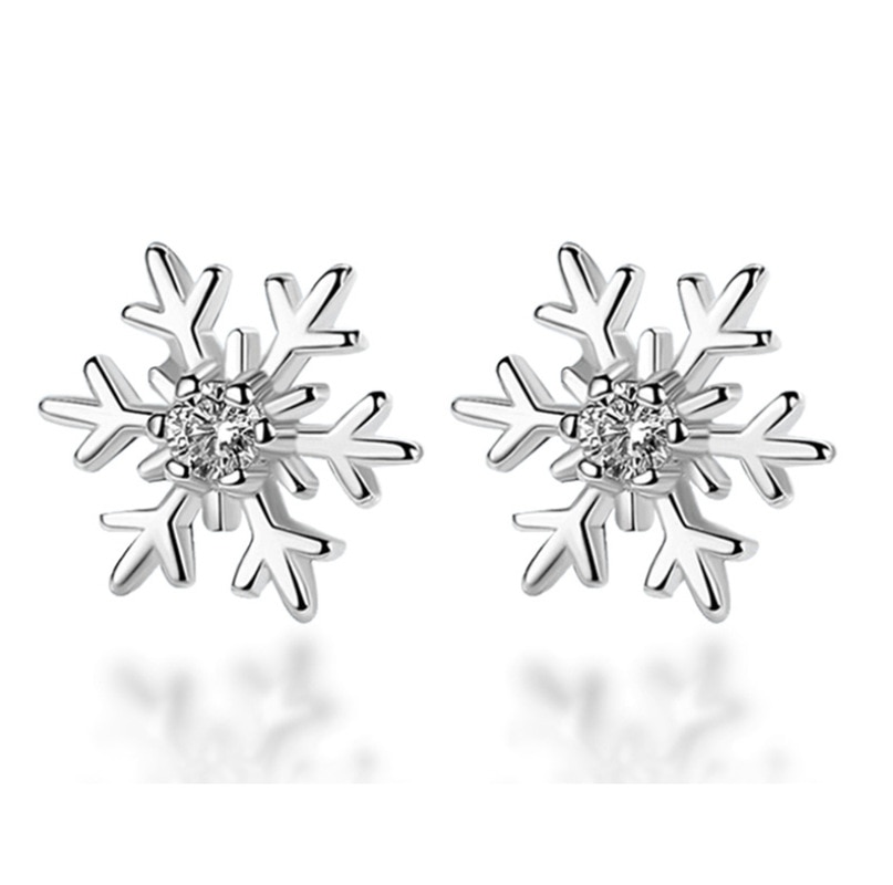 Kerstcadeau Oostenrijkse Kristallen Oorbellen Elegante Zilveren Kleur Sneeuwvlok Luxe Oor Sieraden Kleine Oorbellen