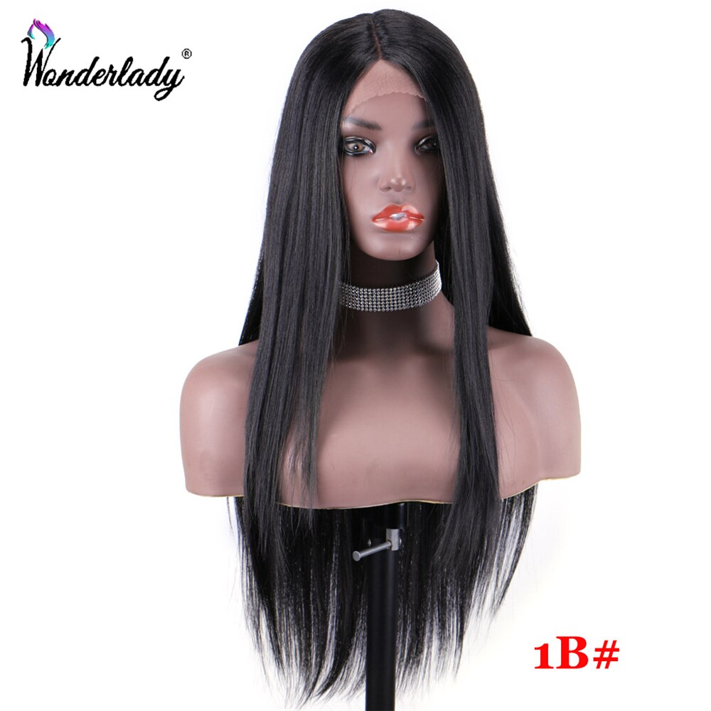 WonderLady-pelucas frontales de encaje de fibra de alta temperatura para mujer, postizos para el cabello sintéticos, rectos, 26 pulgadas: #1B