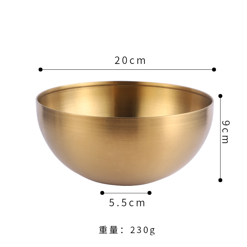 Goud Kom Rijst Soepkom Roestvrij Staal Koper Koreaanse Slakom Servies Huishouden: 20cm  Gold