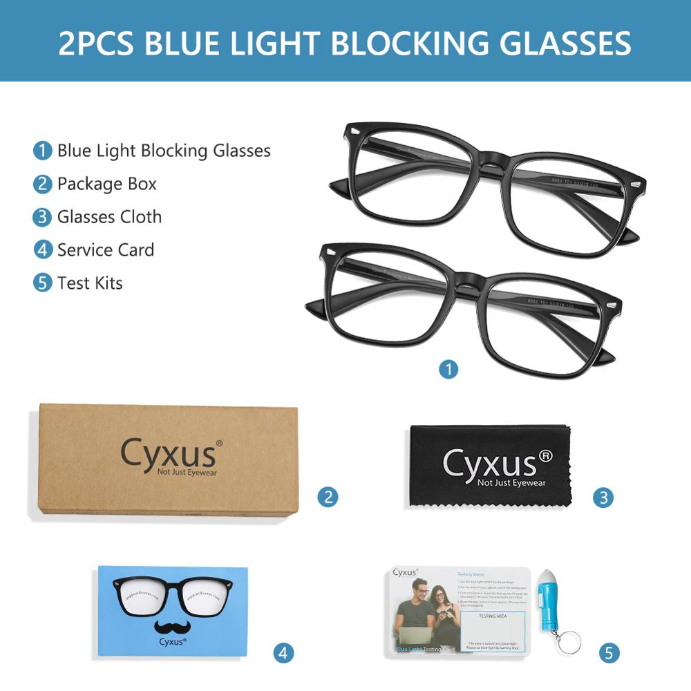 Cyxus blauwlichtblokkerende computerbrillen (2- pack) verminderen oogvermoeidheid, leesbrillen, gamingbrillen, unisex (dames/heren)