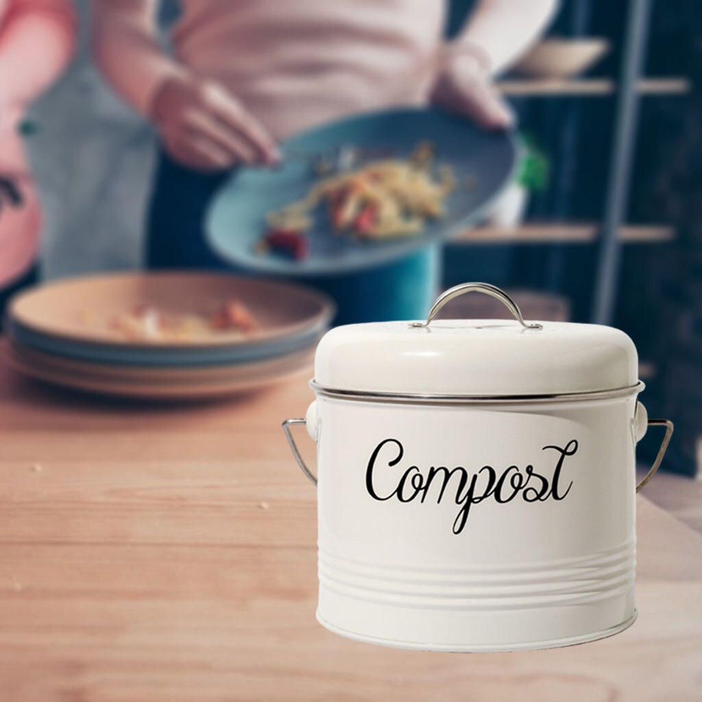 Metalen Keuken Compost Bin Indoor Voedsel Afval Compost Emmer Met Deksel Kolen Filter Met Handvat Voor Etensresten Voedsel Composter