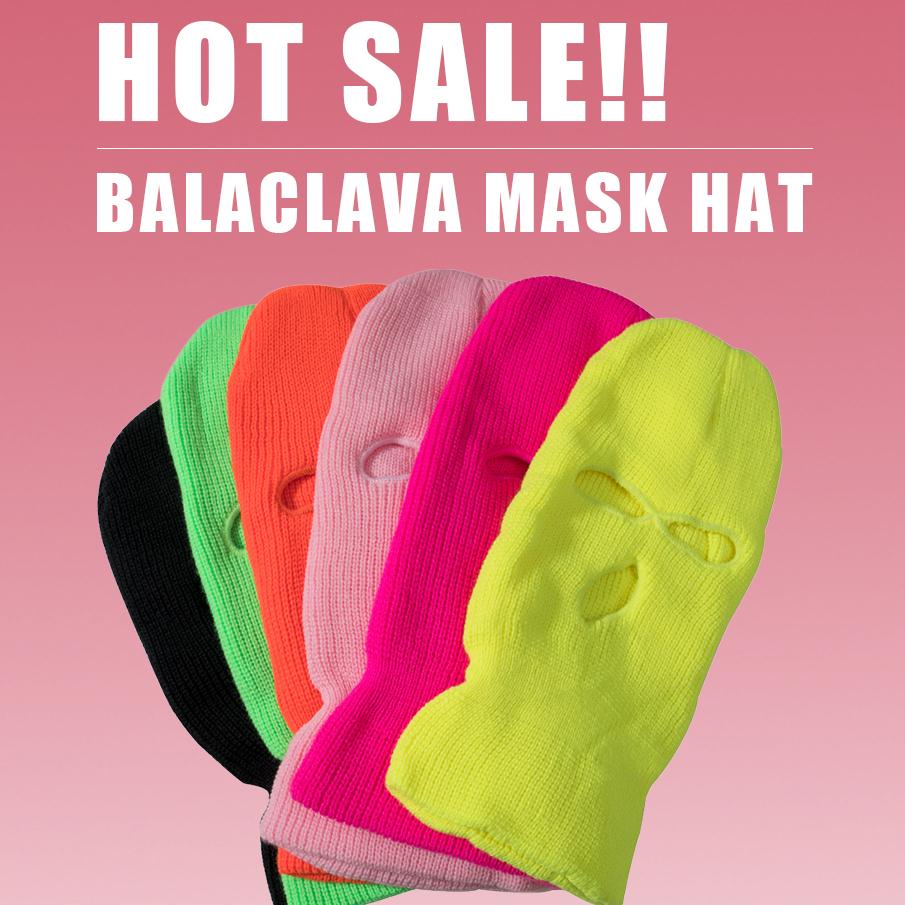 Unisex balaclava mask mössa 3 håls ansiktsmask svart stickad skid snowboard mössa keps vinter mössor dam