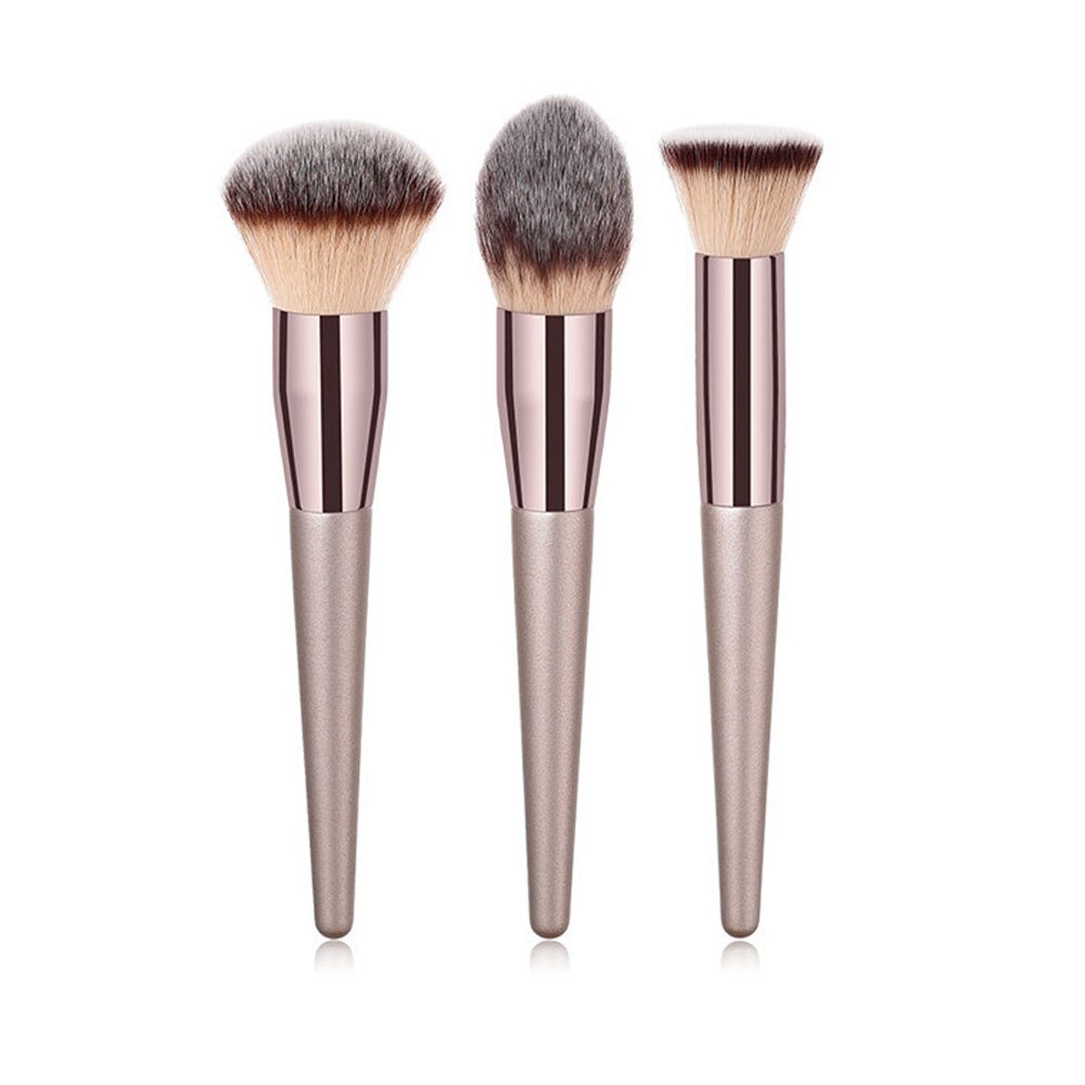 Billigste champagne træ foundation pudder kosmetisk øjenbryn øjenskygge børste kit makeup artist børste sæt værktøjer: 3 stk yhp børste
