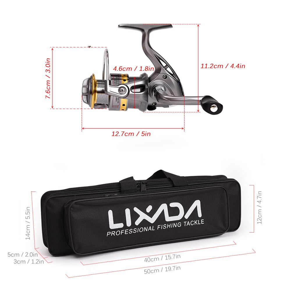 Lixada Telescopic Fishing Rod and Reel Combo Full Kit Carbon Fiber Fishing Rod Pole Spinning Fishing Reel Tackle Carrier Bag