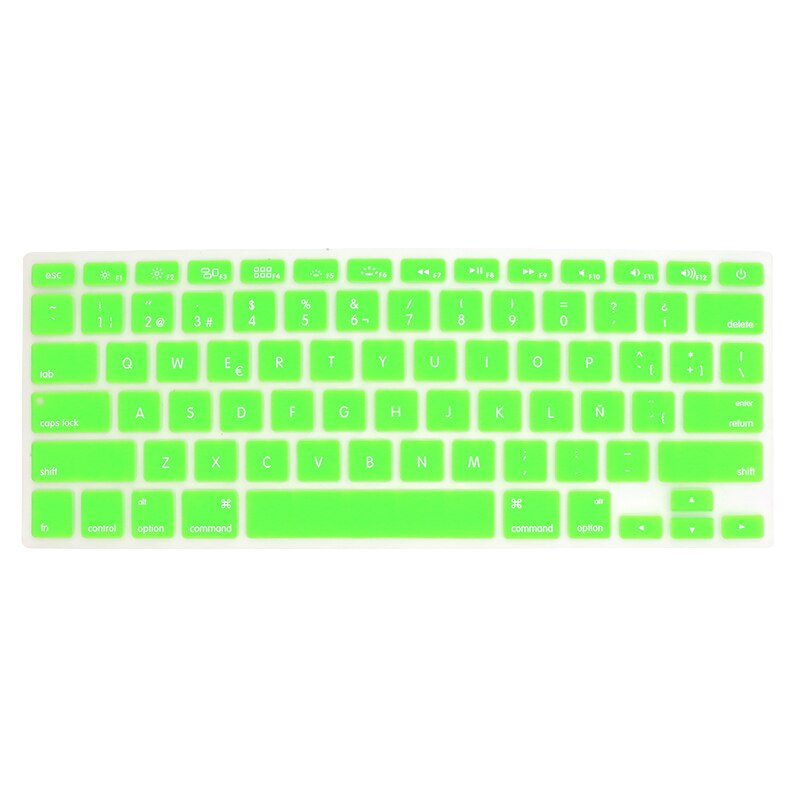 Osłona klawiatury naklejka silikonowa wersja amerykańska język hiszpański list Protector dla Macbook Air 13 Pro 13 15 17 Retina Film: Green
