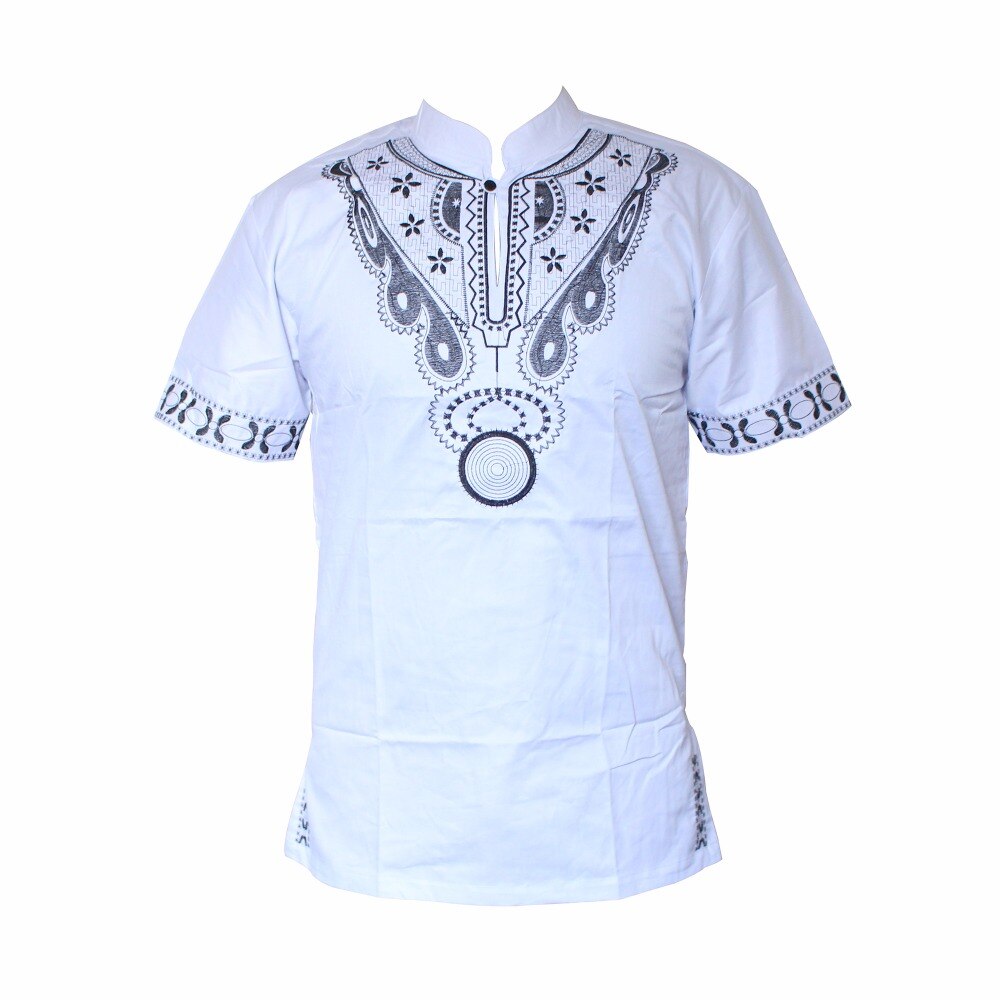 Dashiki t-Shirt pour homme musulman, africain, Haute Tribal brodé Ankara: WHITE / L