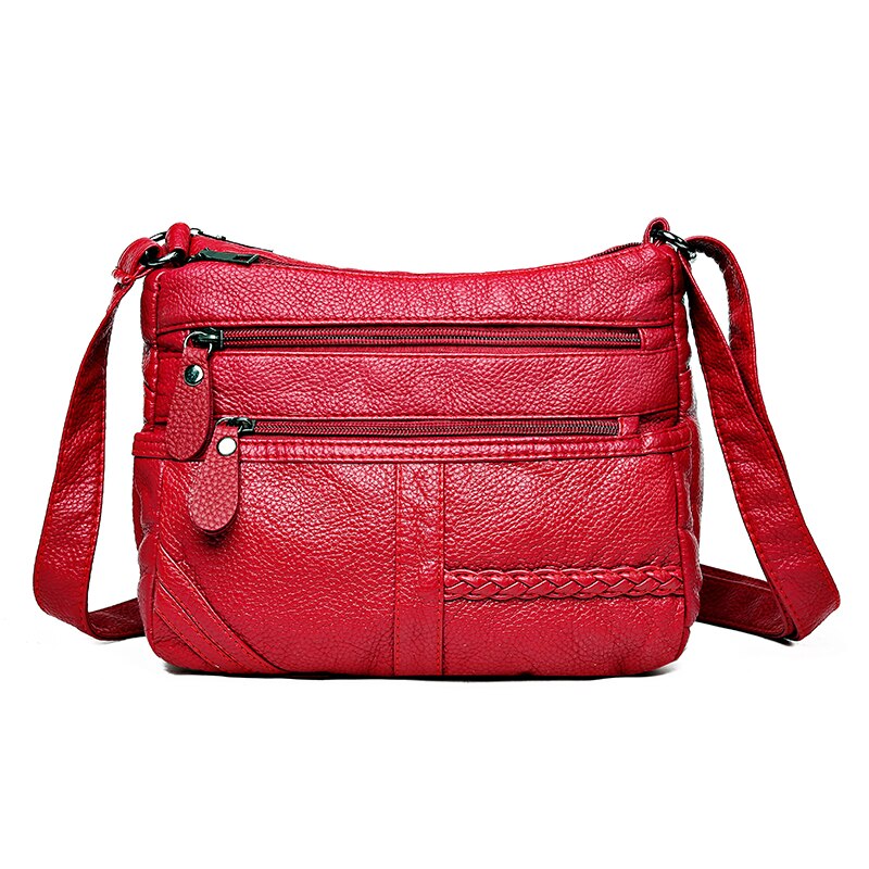 Women Bag Washed Pu Soft Leather Shoulder Bag Multi-layer Crossbody Bags Small Bag Brand Red Handbag Purse: E