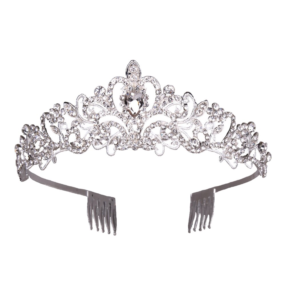 Barokke zilveren kristallen bloem bruids tiara kroon strass bruidsjurk diadeem bruidshoofdband bruiloft haaraccessoires bijoux