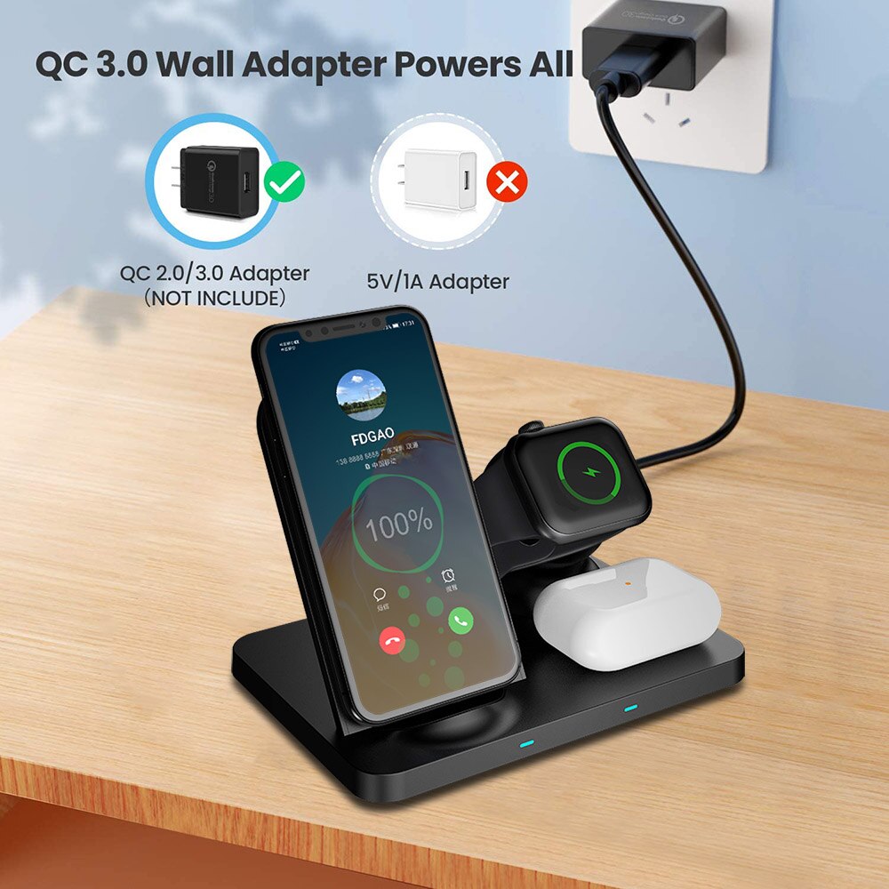 3 in 1 trådløs opladningsstation til apple watch 6 se 5 4 3 2 airpods pro  qi 15w hurtig oplader station til iphone 12 11 x xs  xr 8