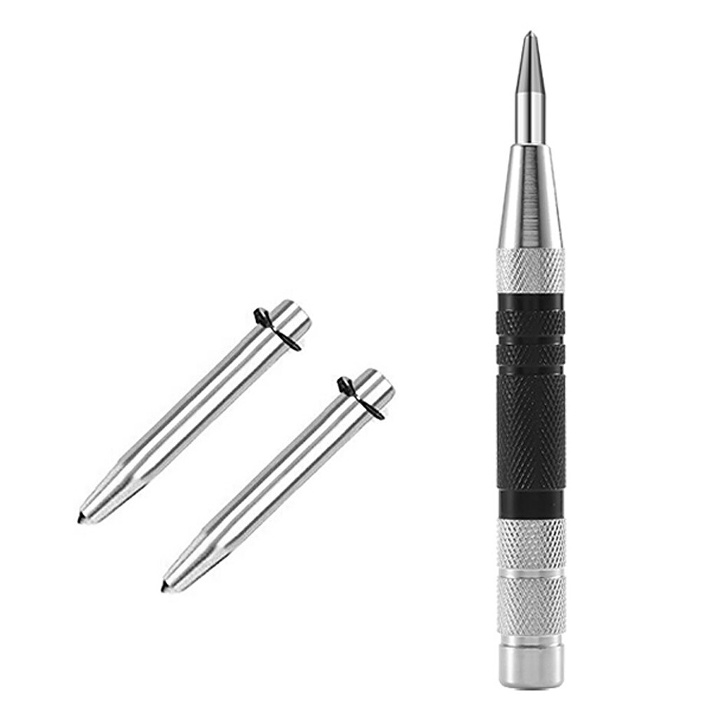 Automatic Center Punch Locator Center Punch Pin Steel Spring Window Breaker Non-slip Portable Woodworking Puncher Hand Tools: L 2pcs Punch Heads