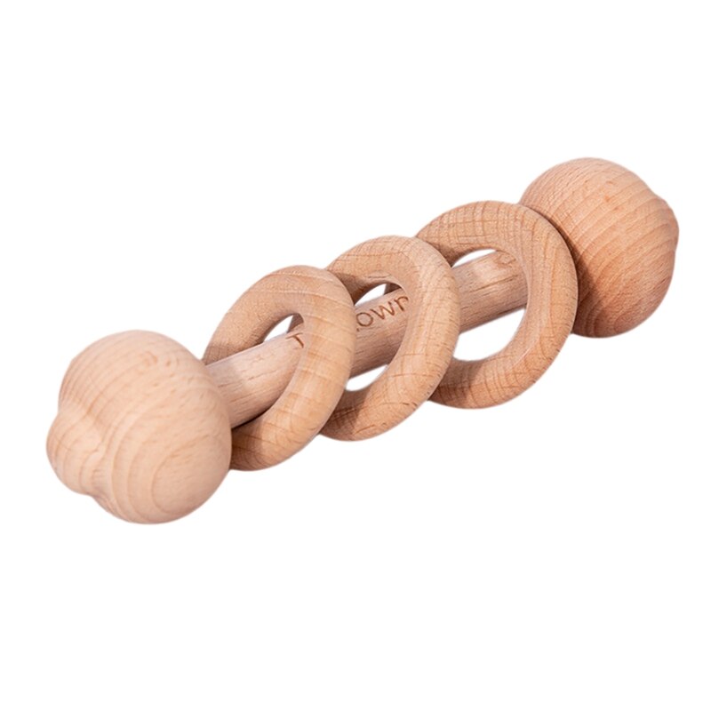 Infant Beech Solid Wood Stroller Toy Early Childhood Education Trolley Hand Rattle Early Education Wooden Comfort Toy: Dark Gray