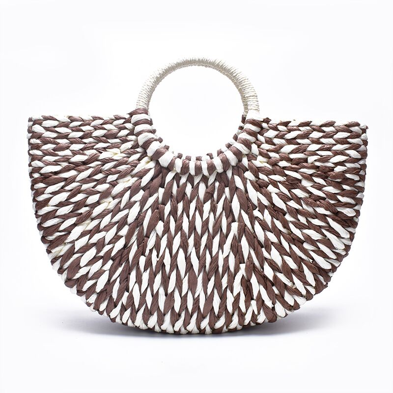 Women round bucket semicircle straw bag handmade net color woven basket rattan handbag