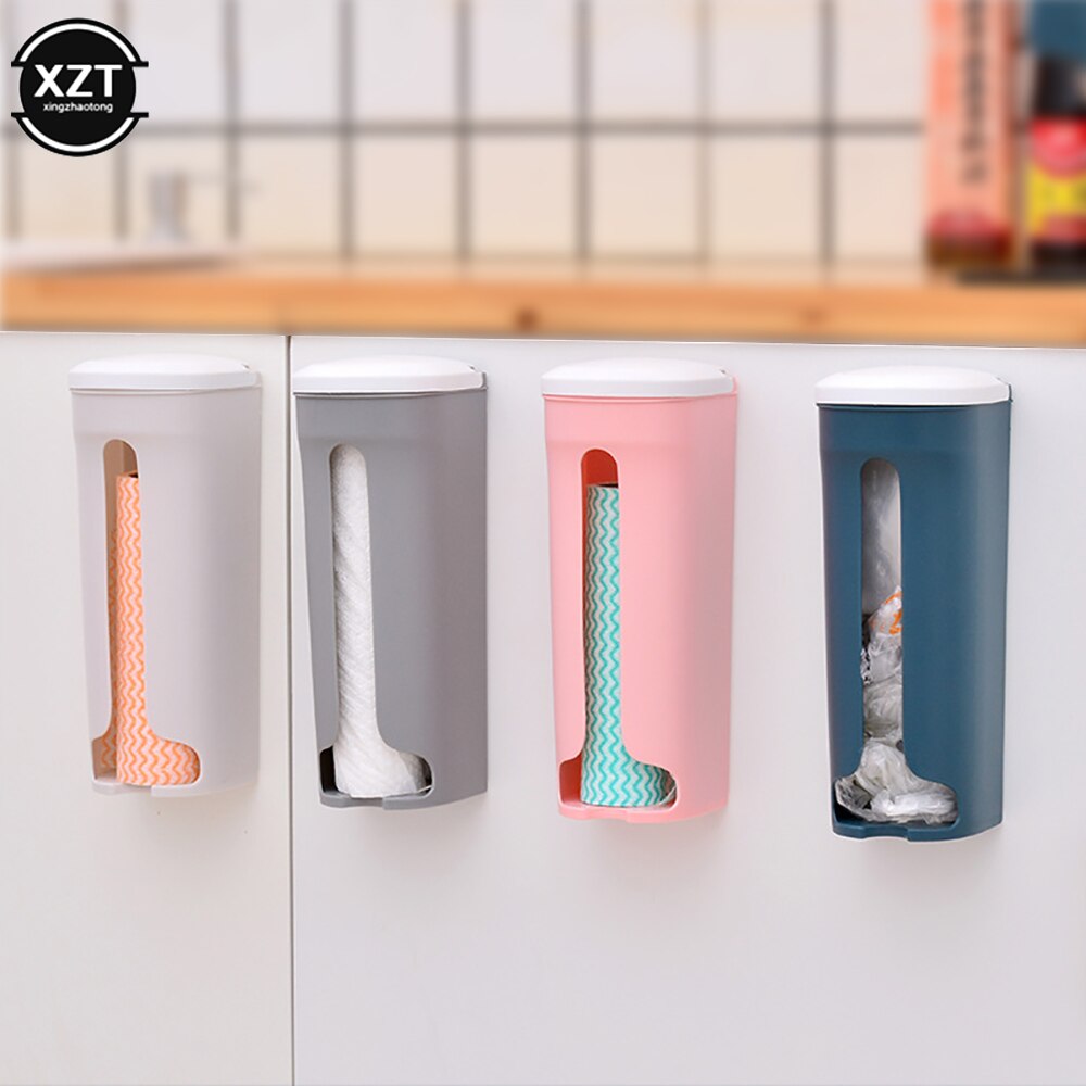 Caja de almacenamiento de bolsas de basura creativa, dispensador de bolsas de basura multiusos montado en la pared, caja de almacenamiento para accesorios de baño y cocina