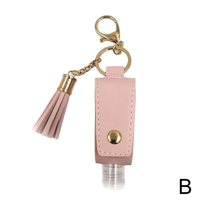 LLavero de Gel hidroalcohólico de 30ml, funda de desinfectante de manos, Mini botella de Gel hidroalcohólico portátil, Funda de cuero, llavero de salud: Rosa