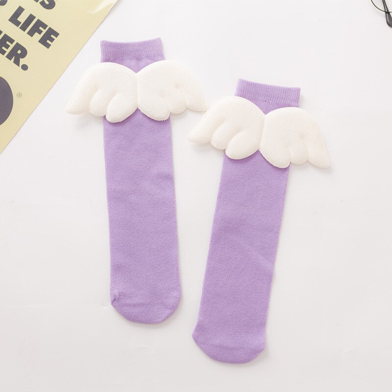 Baby Meisjes Kniekousen Angel Wing Zomer Herfst Katoenen Sokken Effen Snoep Kleur Kids Peuter Korte Sokken Voor Kinderen