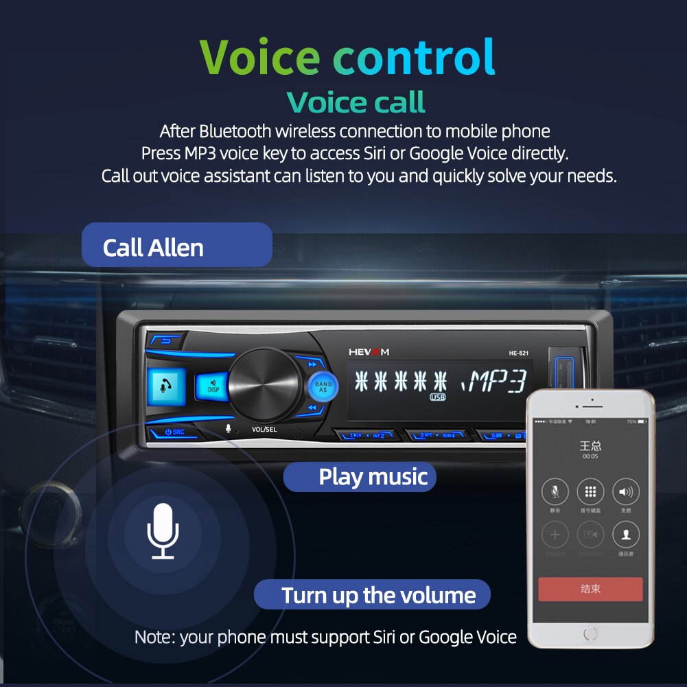 1DIN 12V In-Dash Car Radio Stereo Voice Remote Control Removable Panel Bluetooth Autoradio FM USB AUX-IN MP3 Multimedia Player