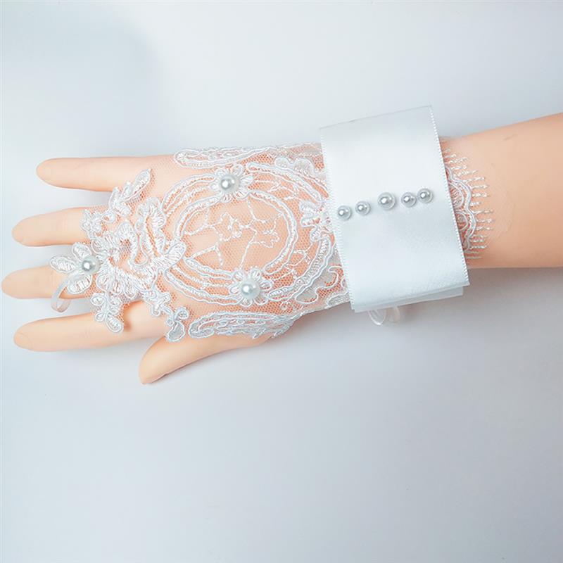 Wedding Dress Gloves Fingerless Embroidery Pearl Decor Lace Gloves Bridal Gloves Wedding Dress Bride Glove