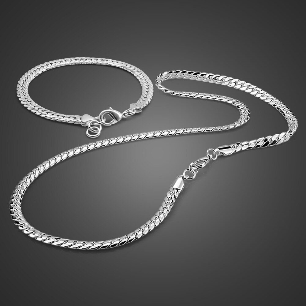 Heren Armband/Ketting Set 925 Sterling Zilveren Ketting Party Accessoires Gouden Sieraden Armband: Silver 20cm and 50cm