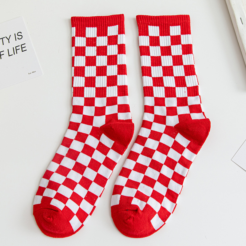 Women Socks Checkboard Harajuku Street Black White Squares Pattern Plaid Novelty Skateboard Funny Cotton Socks For Girl: Blue