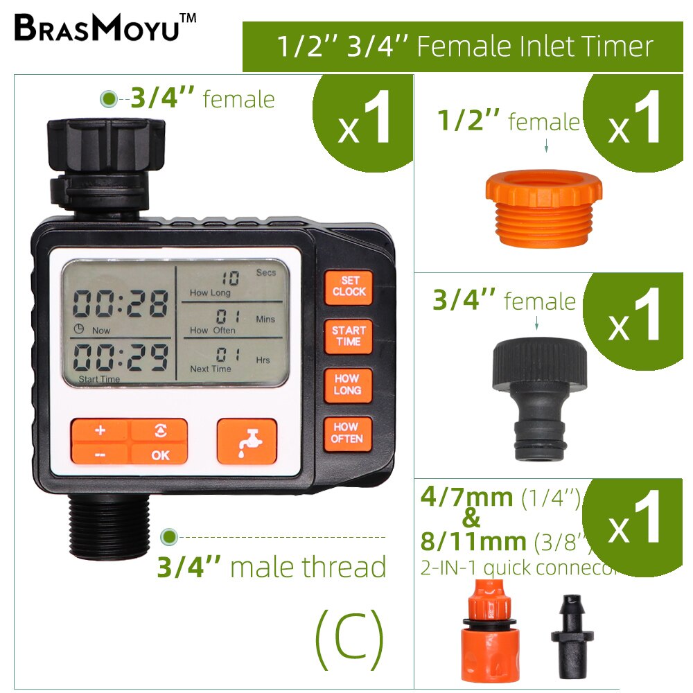 BRASMOYU Electronic Sprinkler Timer Gardens Hose Outdoor Waterproof Automatic System Valve Programmable Controller Irrigation: C