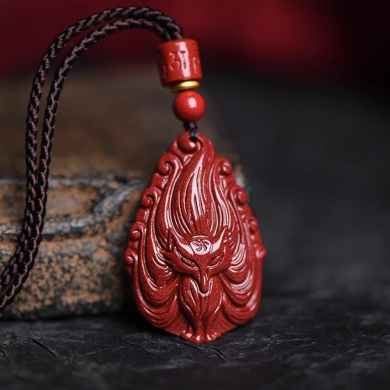 Pendentif en pierre précieuse brute naturelle pour homme, cinabre, renard à neuf queues, collier femme, produits authentiques: GRIS