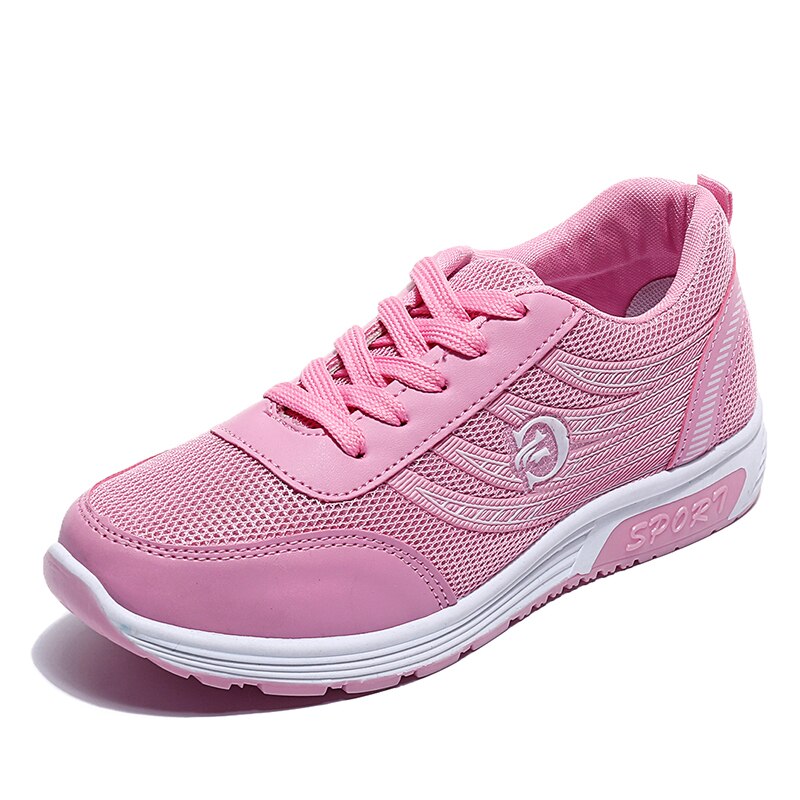 Reticulated Breathable Women Casual Shoes Lightweight Sneakers Spring and Autumn Women Sneakers Lace Up Flat Shoes: Pink / 6