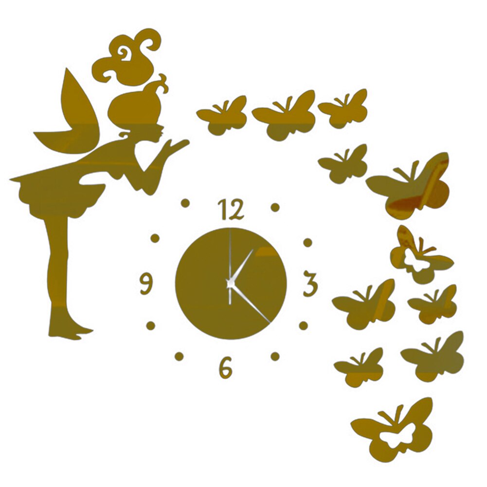 3d kunstspiegel vlinder fee muursticker klok sticker diy kinderkamer woondecoratie lxy 9: Goud