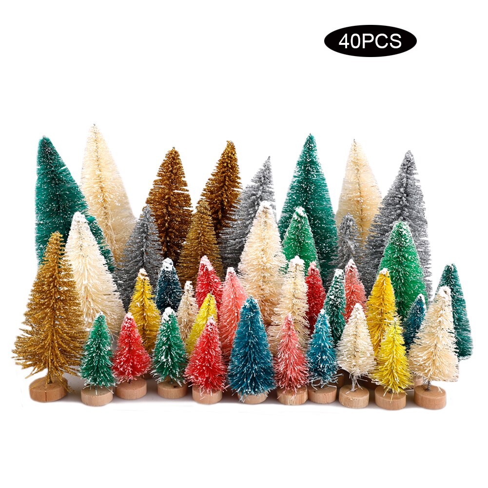 22Pcs Mini Pine Trees Set Sisal Snow Trees Plastic Winter Snow Decoration Tabletop Trees Crafting Party Supplies Desktop Decor: E