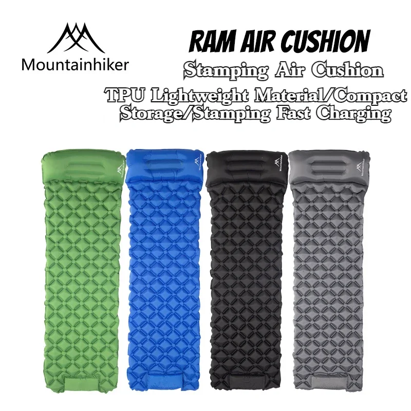 MOUNTAINHIKER Outdoor Stamped Air Cushion Sleeping Pad Camping Inflatable Mattress with Pillow Travel Mat Folding Bed for Hiking
