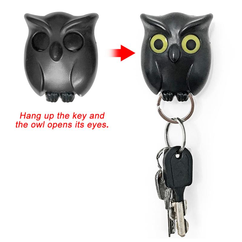 Porte-clés mural magnétique hibou de nuit | porte-clé mural, noir blanc marron, aimants garde porte-clés crochet suspendu, clé va ouvrir les yeux