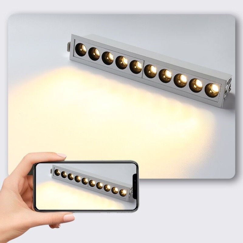 Dimbar led-downlight spotlight 6w 10w 20w 30w linjers lysstang lineær lang stripe stue korridorlampe innfelt