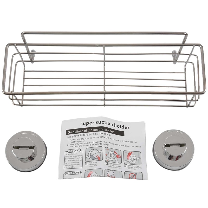STAINLESS STEEL NON-RUST BATHROOM SHOWER SHELF STORAGE SUCTION BASKET CADDY: Default Title