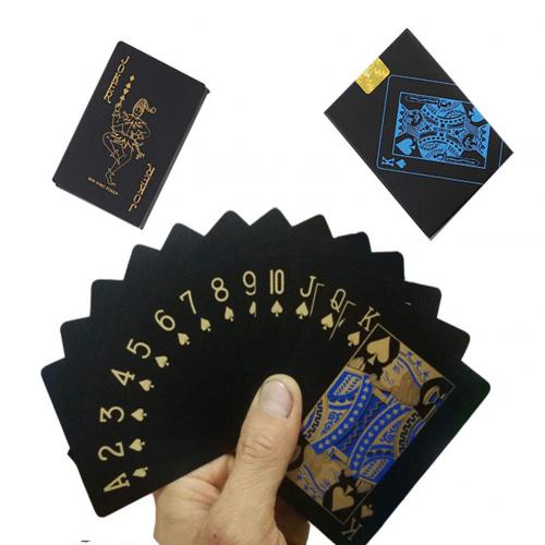 Vandtæt pvc plastik spillekort poker klassiske magiske tricks værktøj ren sort magiske æske-pakket spillekort pokerkasse: Gylden
