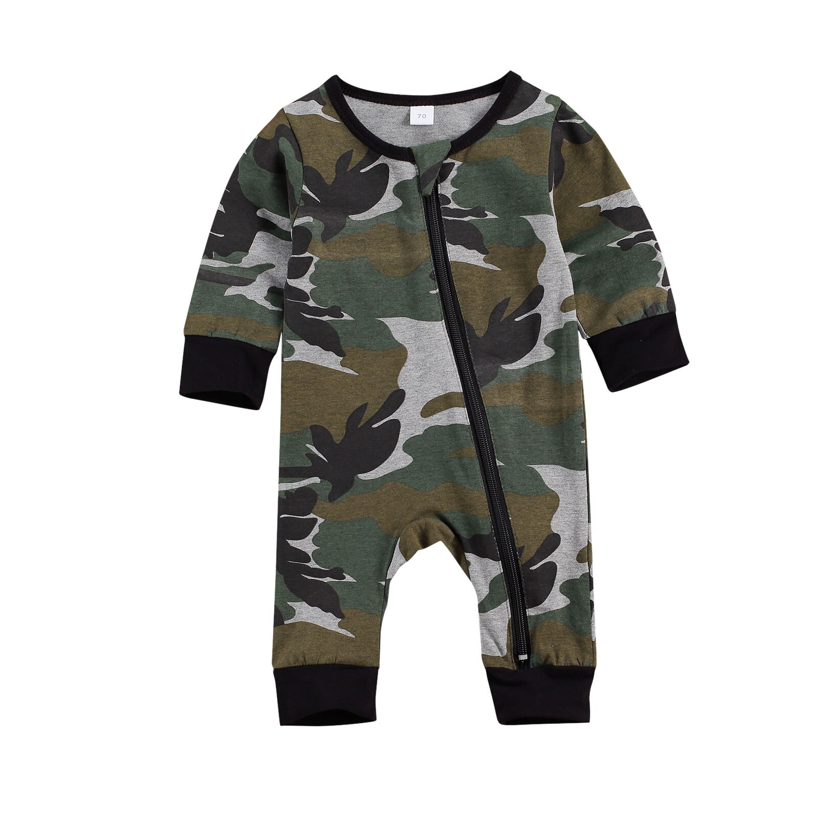 Wallarenear 0-18M Pasgeboren Peuter Baby Boy Jumpsuit Camouflage Luipaard Print O-hals Lange Mouwen Diagonale Rits Romper: A / 12m