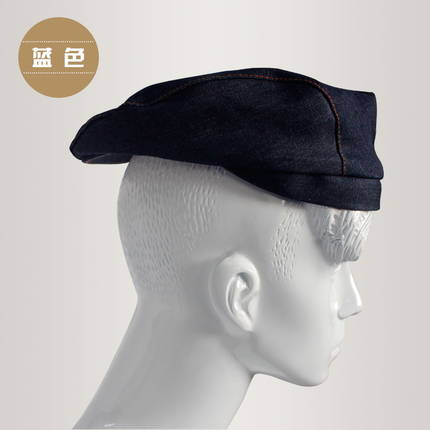 Hotel chef cowboy hat Cap waiter kitchen hats berets women and mens denim baseball caps for chef workwear: Blue