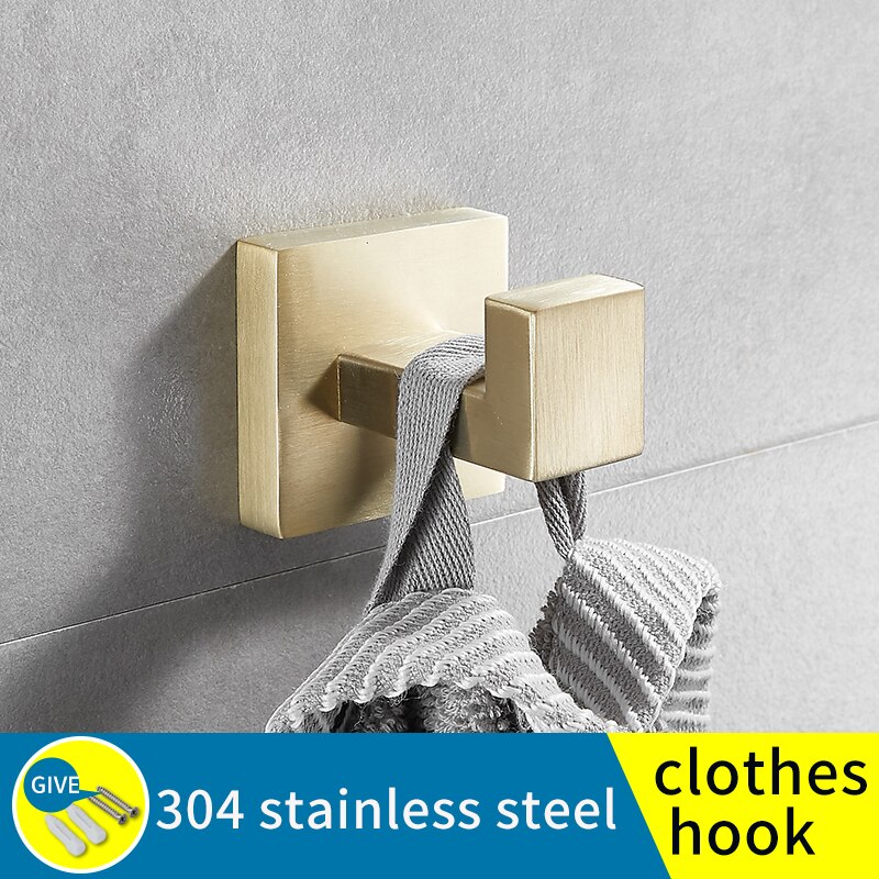 Håndklædeholder til badeværelset rustfrit stål gyldent vægmonteret håndklædestativ toiletpapirholder tøjkrog håndklæde firkantet ring: Tøjkrog