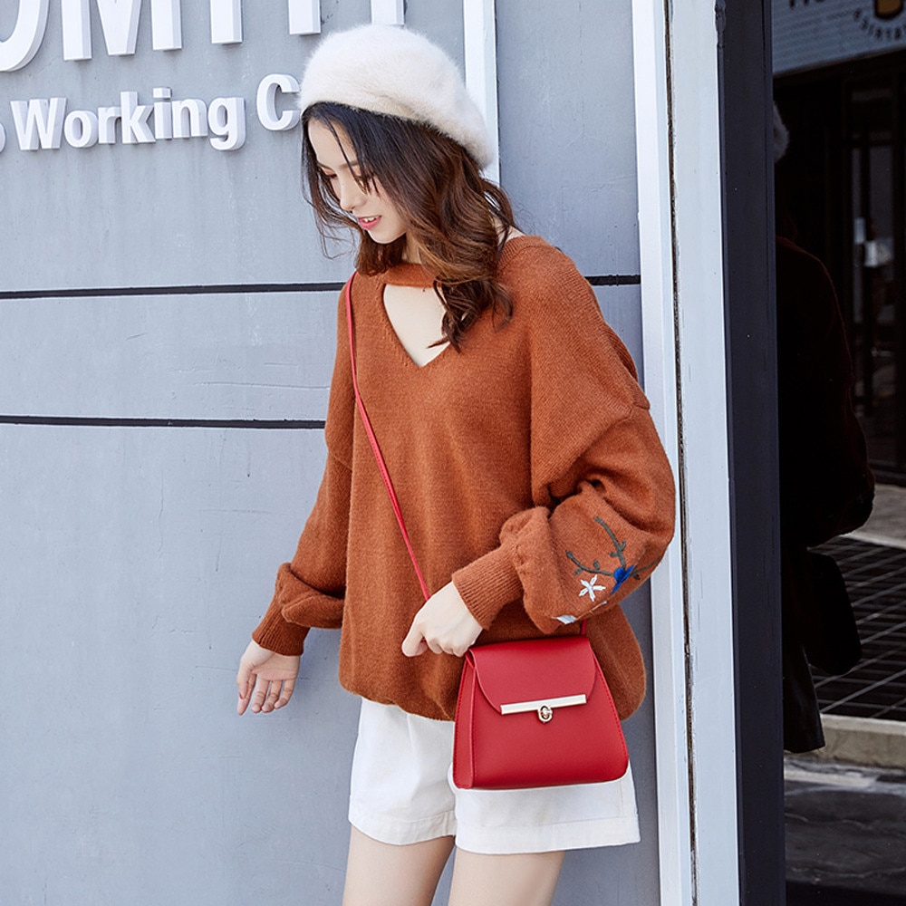 Dames messenger bags pure kleur snoepkleuren leren hasp schoudertas borsttas bolsos mujer #yjp