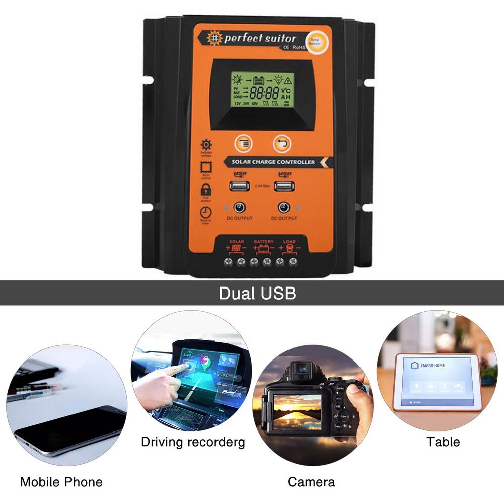 50A MPPT PWM Solar Laderegler 12V 24V Dual USB Solar Regler mit Großen LCD IP32 PV Batterie controller Last Timer